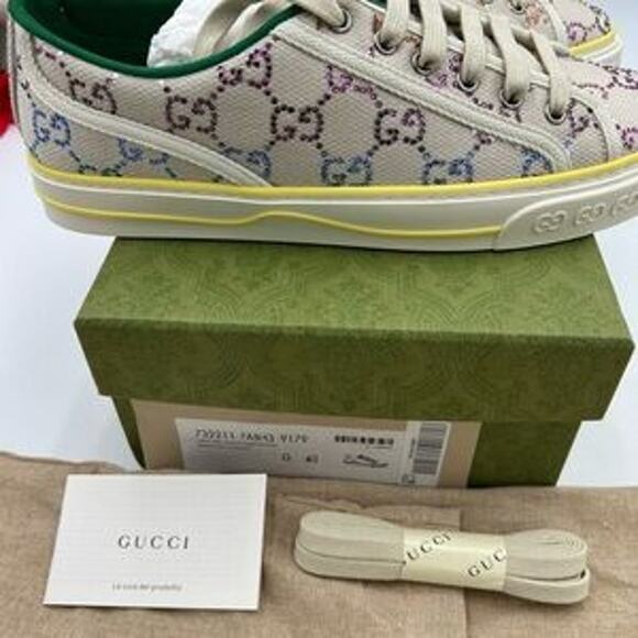 Women's Gucci tennis 1977 low top sneakers in canvas with multicolor crystals 40 - Picture 3 of 12